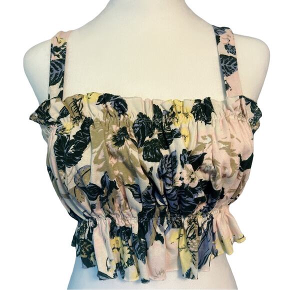 Urban Outfitters Floral Ruffle Tie Back Crop Top Size Medium - Picture 1 of 7